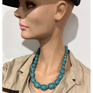 Vintage Turquoise Bead Necklace With Silver Accents